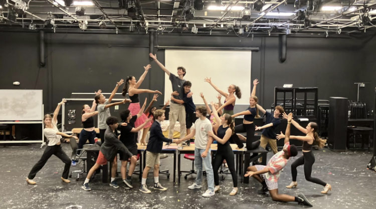 Rehearsals are in full swing as Staples Players practice dances for the upcoming production of “Elf the Musical.” (Photo contributed by Theo Rowen ’27)